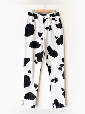 Cow Print High Waist Straight Leg Jeans Sz 4/27 Vintage 90s Ann Tjian for Kenar